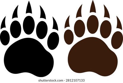 Black and brown bear paw prints illustration with claws
