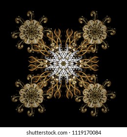 Black, brown and beige colors. Vector illustration. Black, brown and beige snowflakes. Christmas pattern with snowflakes abstract background. Holiday design for Christmas and New Year fashion prints.