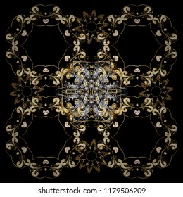 Black, brown and beige and golden pattern. Elegant vector classic pattern. Seamless abstract background with repeating elements.