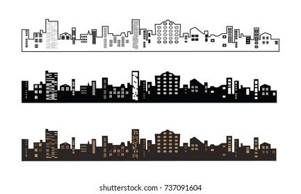 Black and brown buildings silhouette. Line of the city