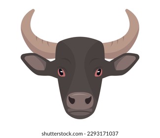 Black or brown bull face. Male farm animal head. Best Beef Cattle Breed. Vector flat or cartoon icon illustration isolated on white backfround.