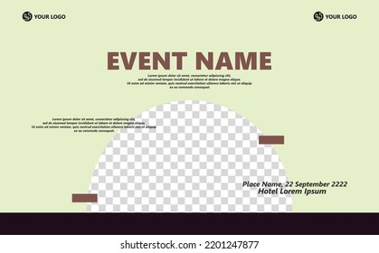 Black and brown colored abstract background for event with half circle image space and green stripe bottom section. Suitable for meeting, conference, and exhibition.