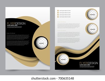 Black and brown flyer vector design template set. Business brochure. Annual report or magazine cover.