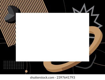 Black and brown geometrical graphic retro theme background with white place for text. Minimal geometric elements frame. Vintage abstract shapes vector illustration for advertising.
