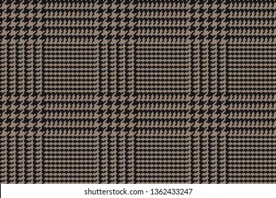 Black Brown Glen Plaid Seamless Vector Pattern with 5x5 Houndstooth Check. Trendy High Fashion Print.  Prince of Wales Check. Traditional Scottish Fabric. Pixel Perfect Repeating Tile Swatch Included.