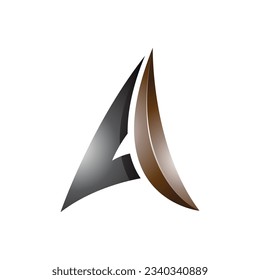Black and Brown Glossy Embossed Paper Plane Shaped Letter A Icon on a White Background