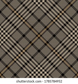 Black, Brown and gold colors diagonal modern Glen plaid Scottish seamless pattern.Texture from plaid,tablecloths, clothes, shirts, dresses, jacket, skirt, paper, blankets and other textile products. 