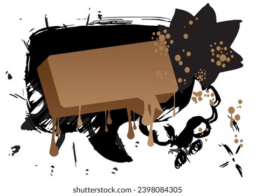 Black and brown graffiti speech bubble. Abstract modern Messaging sign street art decoration, Discussion icon performed in urban painting style isolated on white background.