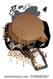 Black and brown graffiti speech bubble. Abstract modern Messaging sign street art decoration, Discussion icon performed in urban painting style isolated on white background.