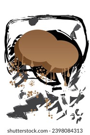 Black and brown graffiti speech bubble. Abstract modern Messaging sign street art decoration, Discussion icon performed in urban painting style isolated on white background.
