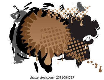 Black and brown graffiti speech bubble. Abstract modern Messaging sign street art decoration, Discussion icon performed in urban painting style isolated on white background.