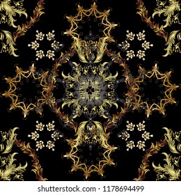 Black, brown and gray and golden pattern. Elegant vector classic pattern. Seamless abstract background with repeating elements.