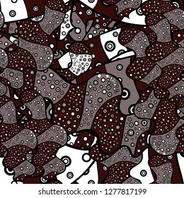 Black, brown and gray on colors. Doodles pattern. Vector. Seamless Abstract interesting background. Tender fabric pattern.
