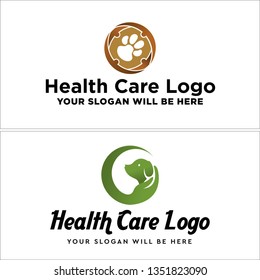 Black Brown Green Line Art Paw Palm Head Dog Combination Mark Logo Design Concept Vector Suitable For Community Non-Profit Dog Therapy Health Care Professionals Schools