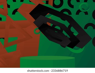 Black, Brown and green mockup product display. Minimal geometric cylinder pedestal podium. Vector stage showcase for presentation.