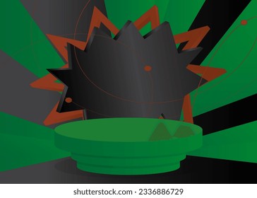 Black, Brown and green mockup product display. Minimal geometric cylinder pedestal podium. Vector stage showcase for presentation.