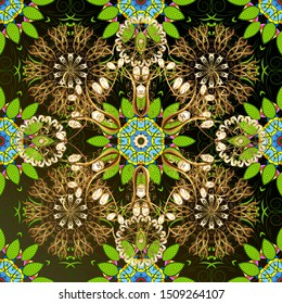 Black, brown and green on colors. Vector illustration. Abstract nice background. Doodles pattern for wrapping paper.