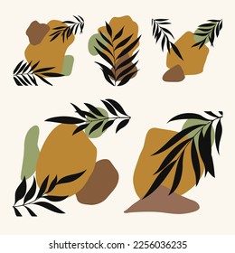 Hoja negra y marrón con estilo boho abstracto