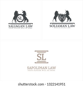 Black brown line art horse ribbon lion leaf badge combination mark logo design concept vector suitable for animal wildlife institution
