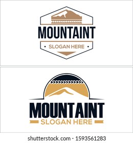 Black brown mountain line icon arrow shadow silhouette background classic vintage logo design suitable for adventure tourism hiking camping florets nature preserve exploration expedition climbing land