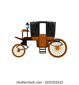 Black and brown retro cart for royals vector illustration. Drawing of vintage carriage for princess, queen or king without horses on white background. Antique, transportation, history concept