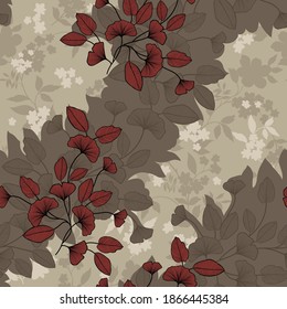 nahtlose, schwarz-braune, florale Vektorblumen mit Blättermuster auf cremefarbenem Hintergrund