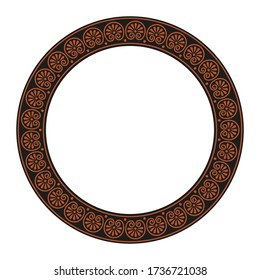 Black and brown vintage Ancient Greek palm pattern border round frame vector