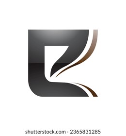 Black and Brown Wavy Layered Glossy Letter E Icon on a White Background