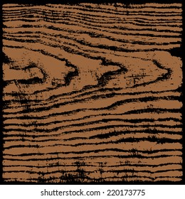 Black and brown wood texture background in square format. Realistic plank with annual years circles. Empty natural pattern swatch template. Vector illustration design elements save in 8 eps