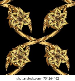 Black, brown and yellow and golden pattern. Elegant vector classic pattern. Seamless abstract background with repeating elements.