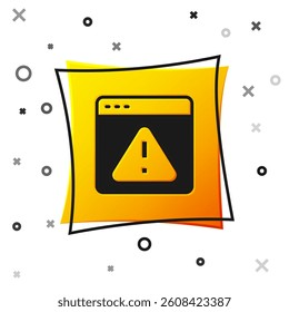 Black Browser with exclamation mark icon isolated on white background. Alert message smartphone notification. Yellow square button. Vector