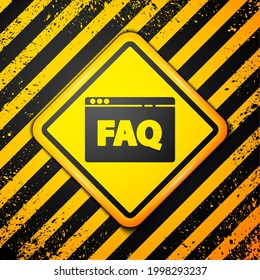 Black Browser FAQ icon isolated on yellow background. Internet communication protocol. Warning sign. Vector Illustration