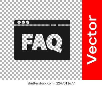 Black Browser FAQ icon isolated on transparent background. Internet communication protocol.  Vector Illustration