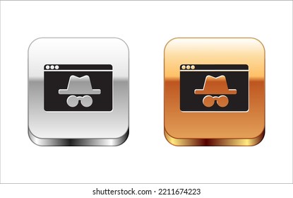 Icono de ventana de incógnito del navegador negro aislado en fondo blanco. Botones cuadrados plateados y dorados. Vector