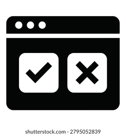Black browser window with checkmark and cross icons user interface symbol icon