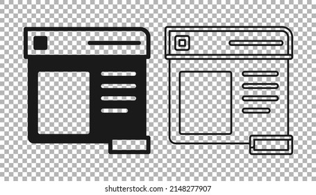 Black Browser window icon isolated on transparent background.  Vector