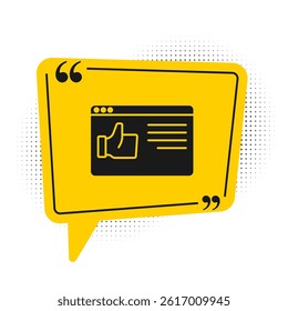 Black Browser window icon isolated on white background. Yellow speech bubble symbol. Vector