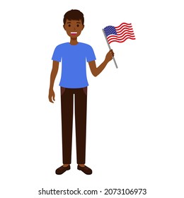 Black brunette men with American flag. A patriotic and independent concept.