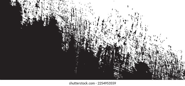 Schwarzer Pinselhintergrund. Schwarze Tinte schmeckt auf der Hintergrund. Pinselstrich Hintergrund für Tapeten, Farbschmutzspritzer-Vorlage, Schmutzbanner, Aquarell-Design, schmutzige Textur. Trendpinselhintergrund, Vektorgrafik