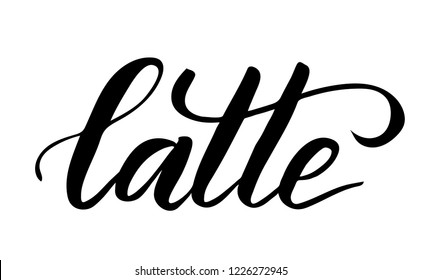 Black brush calligraphy Latte isolated on white background. Vector illustration