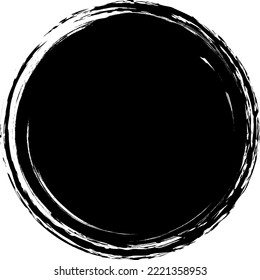 Círculo de brochas negras. Vector de marca redonda aislado en el fondo. Vector de círculo de pincel negro pintado. Para placa de grunge, plantilla de diseño de sello, tinta y sello. Forma de círculo dibujado a mano redondeada, vector