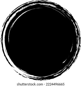 Black brush circle. Round stamp vector isolated on background. Painted black brush circle vector. For grunge badge, seal, ink and stamp design template. Round grunge hand drawn circle shape, vector