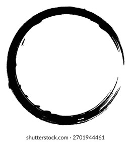 Black brush circle. A round stamp grunge isolated on transparent background.