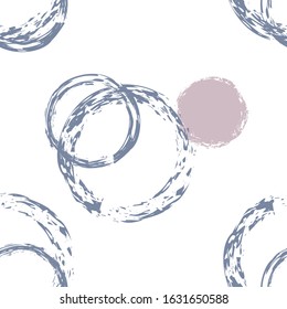 Black Brush Circle. Vector Seamless Pattern. Vivid Design. White Abstract Background With Watercolor Fall Chaotic Shapes. Trend Retro Fabric. Chalk Brush Rounds, Confetti.
