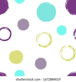 Black Brush Circle. Vector Seamless Pattern. Bright Decor. White Abstract Background With Watercolor Fall Chaotic Shapes. Simple Vintage Textile. Chalk Brush Rounds, Confetti.
