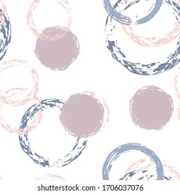 Black Brush Circle. Vector Seamless Pattern. Colorful Dotted Pattern. White Abstract Background With Watercolor Fall Chaotic Shapes. Grunge Artistic Packaging. Chalk Brush Rounds, Confetti.
