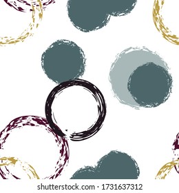 Círculo de pincel negro. Patrón de infiltración de vectores. Ilustración de color. Fondo De Resumen Blanco Con Color De Agua Cae Formas Caóticas. Envase Retro de Tendencias. Rodamientos De Cepillo De Charla, Confetti.
