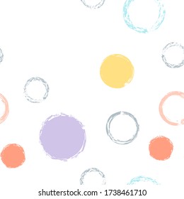 Black Brush Circle. Vector Seamless Pattern. Vivid Illustration. White Abstract Background With Watercolor Fall Chaotic Shapes. Trend Vintage Packaging. Chalk Brush Rounds, Confetti.
