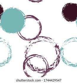 Black Brush Circle. Vector Seamless Pattern. Vivid Illustration. White Abstract Background With Watercolor Fall Chaotic Shapes. Modern Vintage Surface. Chalk Brush Rounds, Confetti.
