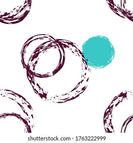 Black Brush Circle. Vector Seamless Pattern. Color Ornament. White Abstract Background With Watercolor Fall Chaotic Shapes. Trend Artistic Packaging. Chalk Brush Rounds, Confetti.
